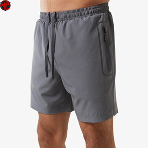 Shorts de course gris pour hommes, pantalons courts d'entraînement athlétique, shorts de sport à séchage rapide avec poche zippée, vente en gros - Product Image 6