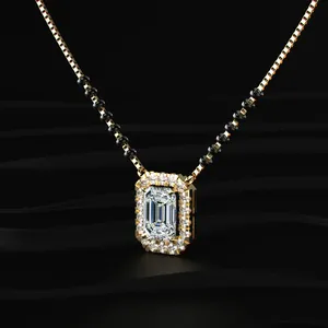 Pendentif en diamant CVD cultivé en laboratoire, taille émeraude, halo de diamants, Mangalsutra, couleur D-E, clarté VVS-VS, certifié IGI, provenant d'Inde - Product Image 3