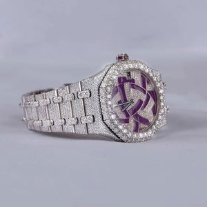 Womens fashion <b>diamond</b> wristwatch stainless steel strap purple dial quartz analog movement deployment clasp round case elegant - Product Image 3