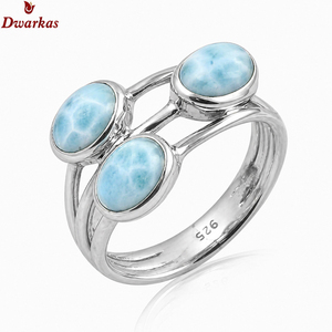 Custom hot sale trendy fine 925 sterling <b>silver</b> larimar three gemstone <b>ring</b> <b>for</b> <b>men</b> fashion parties gift jewelry - Product Image 1