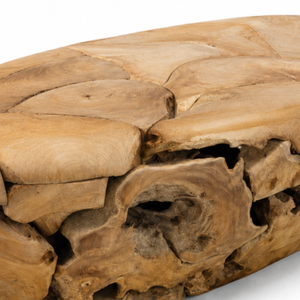 Table basse ARTERRA de luxe en mosaïque de racines de teck, faite à la main, écologique, plateau ovale lisse, base creuse, mobilier de salon de luxe pour complexe hôtelier - Product Image 5