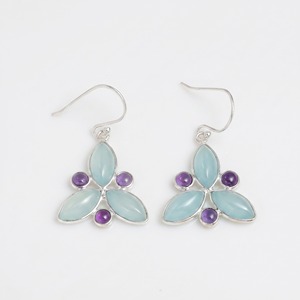 Pendientes Colgantes de Calcedonia Azul Natural y Amatista, Plata de Ley 925, Hechos a Mano, con Forma de Flor, Regalo para Mujer - Product Image 1
