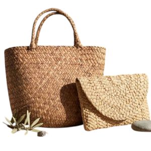 Handmade <b>Wicker</b> Basket Set, Natural Straw Woven Tote, Boho Vacation Beach <b>Bag</b>, Grocery Shopping Carryall, Wedding Honeymoon Seag - Product Image 1