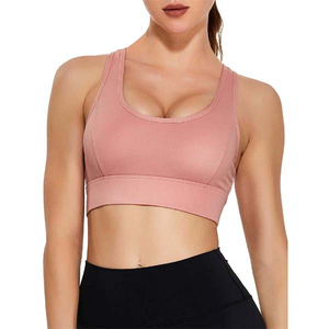 Nouveau soutien-gorge de sport ajustable pour filles, côtelé, respirant, à maintien élevé, avec bretelles croisées et logo frontal, idéal pour le yoga, le fitness et la gym - Vente flash - Product Image 1