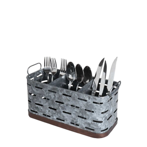 Porta Utensilios de Metal Galvanizado Estilo Rústico con Asa de Madera, Organizador Ovalado para Cubiertos de Cocina, para Hogar y Hotel - Product Image 4