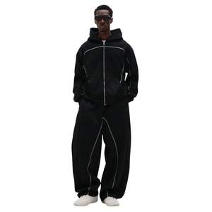 Sudadera con capucha oversize personalizada unisex de poliéster/algodón con cremallera, ribete en contraste, elegante, para otoño, para hombre, al por mayor - Product Image 3