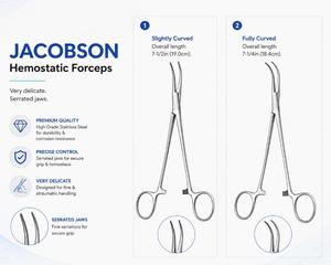 Pinzas Hemostáticas Jacobson Ligeramente Curvadas 7-1/2in, Totalmente Curvadas 7-1/4in, Mordazas Serradas para Hemostasia - Product Image 2