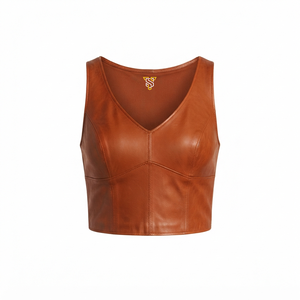 Débardeur en similicuir pour femme, col en V, couleur unie, style club sexy, débardeur court - Product Image 1