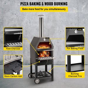 Forno per Pizza da esterno a 2 strati da 12 \ "forno a legna 700 °F temperatura Max pizzaiolo a legna forno Barbecue 2 ruote rimovibili - Product Image 3