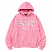 Sweat à capuche rose oversize zippé avec imprimé pailleté Emotions Never Die, vêtements d'hiver pour hommes, tricoté 100% coton
