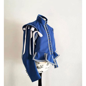 Doblete de lana azul con adornos y cintas blancas, doblete histórico del siglo XVII, chaqueta forrada hecha a mano - Product Image 5