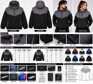 WINDBREAKER Soft Shell Hooded Blocked Waterproof <b>Jacket</b> with Badge & Embroidery Full Zip Outdoor Sport Coat - Product Image 5