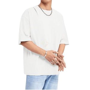 Camiseta Blanca Clásica para Hombre, Hombros Caídos, Algodón Peinado, Tela Resistente, Corte Holgado, Lista para Imprimir, Camisetas Casuales para Hombre - Product Image 5