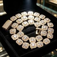 Collier tennis serti de pierres taille coussin, Chaîne à maillons carrés style halo pour homme, Bijoux bling dorés et argentés, Cadeau pour rappeur