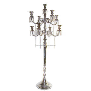 Candelabros 5 velas con gota colgante de cristal nuevo diseño Metal hecho a mano cristal colgante centro de mesa boda candelabro hecho a mano - Product Image 5