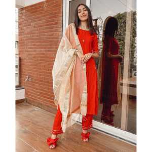 Ensemble de costume en mousseline de soie rouge brillant - Taille XS - Product Image 3