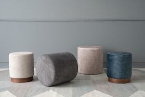 Contemporary <b>Round</b> Upholstered Pouf for Living Room Seating and Footrest - Product Image 4