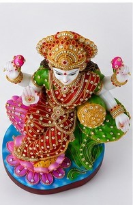 Statue de la déesse Laxmi en marbre blanc fait main, sculpture en pierre polie, figurine colorée assise pour la décoration de la maison - Product Image 5