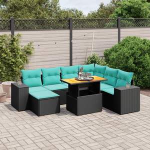 Set di divani da giardino in polyrattan nero da 8 pezzi con cuscini, eleganti mobili da esterno - Product Image 1