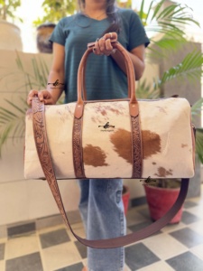 New Arrival Cowhide Leather Luggage <b>Bags</b> Hand Tooled Leather Handmade <b>Bag</b> Unisex Travel <b>Bag</b> Big Size Multi Uses Handbag - Product Image 3