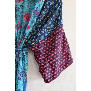 Robe kimono en soie patchwork pour femmes, style bohème, longue robe de nuit, style lounge luxueux - Product Image 4