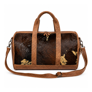 Western Cowhide <b>Leather</b> Duffle <b>Bag</b> | Genuine Hair On Hide Travel Weekender Gym <b>Overnight</b> Carry On Luggage Handmade Unisex <b>Bag</b> - Product Image 1
