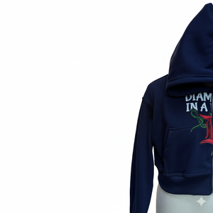 Sudadera con capucha corta azul oscuro con cremallera, logotipo bordado en la parte delantera, unisex, informal, de otoño, tejida, 100% algodón, para mujer - Product Image 5