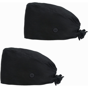 Casquette chirurgicale noire en coton avec bouton et attache pour uniformes d'hôpital, accessoire de couvre-chef unisexe pour tenues médicales - Product Image 1