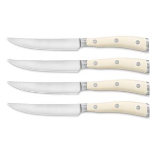 Ensemble de 4 couteaux à steak de style luxueux avec lames en acier inoxydable poli et manches ergonomiques noirs pour viande de qualité supérieure - Product Image 1