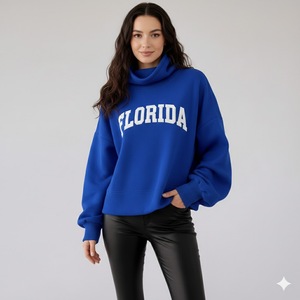 Sweat-shirt à col montant à manches longues en mélange de coton doux, collection automne-hiver 2026, personnalisable avec logo sur le devant, pour femme - Product Image 2