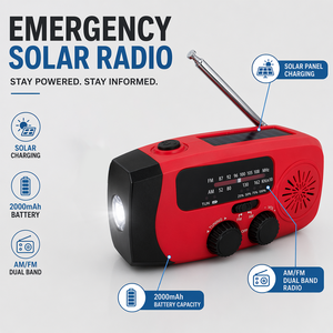 <span class=keywords><strong>Radio</strong></span> AM/FM multifonctionnelle à manivelle <span class=keywords><strong>solaire</strong></span>, batterie 2000mAh, étanche IPX3, chargement USB Type-C, <span class=keywords><strong>radio</strong></span> d'extérieur - Product Image 2