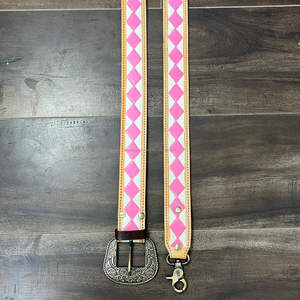 2025 Handmade Adjustable Multi-Function Tooled Cow Leather Shoulder Strap Checkered Pattern Genuine Leather Bag Strap for Unisex - Product Image 4