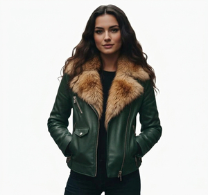 Women's Purple Shearling Leather <b>Biker</b> <b>Jacket</b> With Fur Collar Windproof Motorcycle Outerwear Regular Fit Full Sleeve - Product Image 3