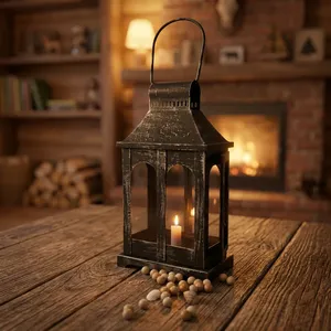 Artisan Design Handmade Iron/Glass <b>Lantern</b> <b>Candle</b> <b>Holder</b> with Arched Panels and Handle for Home Decor - Product Image 3