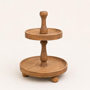 2-Tier Wooden Cake Stand Decorative Serving Tray for Cupcakes Desserts and Fruit Elegant Wedding and Party <b>Tabletop</b> Display - Product Image 4