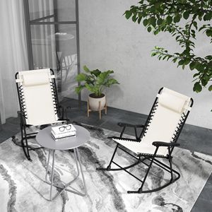 Set di 2 Dondoli Pieghevoli da Esterno Color Crema con Poggiatesta per Patio, Giardino, Terrazza, Cortile - Product Image 2