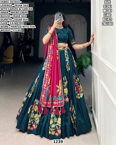 Bandhani <b>Green</b> Elegant Tasar <b>Silk</b> Floor-Length Bridal Lehenga Choli for Wedding and Party Winter/Summer Season - Product Image 3