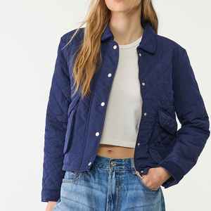 Chaqueta Acolchada para Mujer, Color Sólido, Manga Larga, Cierre de Cremallera, Cuello Camisero, Corta, Poliéster, para Otoño - Product Image 1