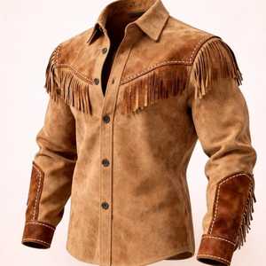 Camisa Western de Ante Marrón Vintage para Hombre con Flecos, Diseño Clásico Vaquero con Borlas y Tacto de Cuero Suave Premium - Product Image 1