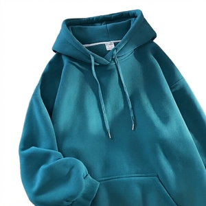 เสื้อฮู้ดผู้ชายทรงโอเวอร์ไซส์ สีพื้น ผ้าฟลีซ สวมใส่สบายสำหรับฤดูใบไม้ร่วง ทรงปกติ สีเขียว ดีไซน์กระเป๋า - Product Image 3