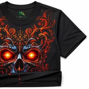 T-shirt personnalisé pour homme avec motif crâne flamboyant 3D, style gothique streetwear, col rond, impression par sublimation, fabrication OEM - Product Image 4