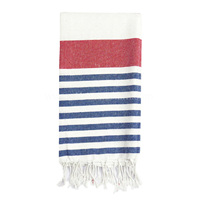 Chic Hammam Fouta Serviette Coton Turc Avec Rouge & Bleu Rayé Et Léger Bain Plage Fouta Serviette