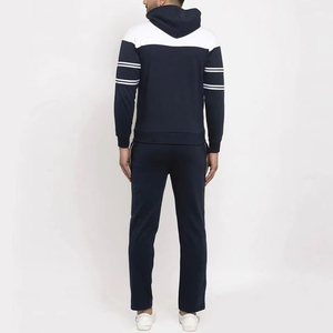 Survêtement pour homme, couleur bleu marine, à blocs de couleur, avec capuche, manches longues, fermeture éclair sur le devant, décontracté, avec poches latérales, pour l'automne - Product Image 3