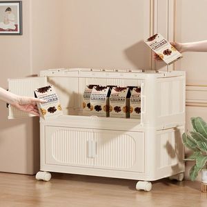 Armadio Pieghevole Laterale Bianco Crema da 50 cm con 4 Ripiani e Contenitori Pieghevoli Magnetici per Organizzazione - Product Image 4
