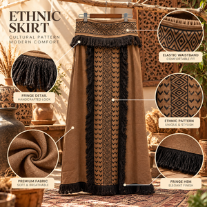 Brown Tribal Geometric Fringe Maxi <b>Skirt</b> Womens Bohemian Printed Tassel Floor Length <b>Wrap</b> <b>Skirt</b> | Ethnic Festival Resort Vacatio - Product Image 5