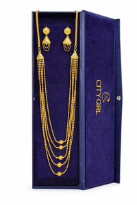 Ensemble de colliers longs superposés plaqués or 24 carats, accessoires de mode Haram, avec boucles d'oreilles assorties, pour mariage et occasions festives - Product Image 6