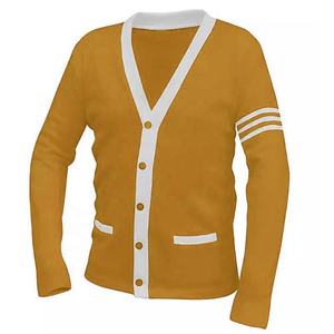 Cardigans universitaires à manches longues, col en V, en tricot avec boutons décoratifs, pulls décontractés d'hiver, pulls OEM - Product Image 2