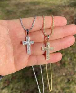 Silver Moissanite Cross Necklace Pendant Rope <b>Chain</b> Hip Hop <b>Iced</b> <b>Out</b> Jewelry Unisex Gift - Product Image 1