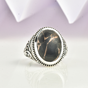 Anillos de Cobre Hechos a Mano de la Mejor Calidad con Turquesa Negra, Anillo de Plata de Ley 925, Joyería de Moda Hecha a Mano, Precio al por Mayor - Product Image 1