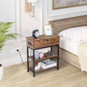 Comodino in Truciolato Effetto Legno Antico con Tubo in Ferro Nero Triamine, Mobiletto a 2 Ripiani, Lunghezza 1,5M - Product Image 2